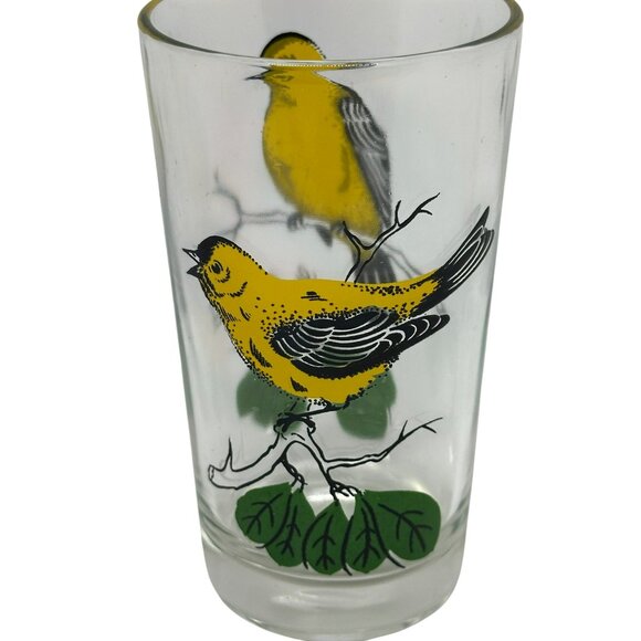 VTG Peanut Butter Glass Tumbler Gold Finch Bird 3"x5" Juice Drinking Glass Retro - Picture 4 of 7